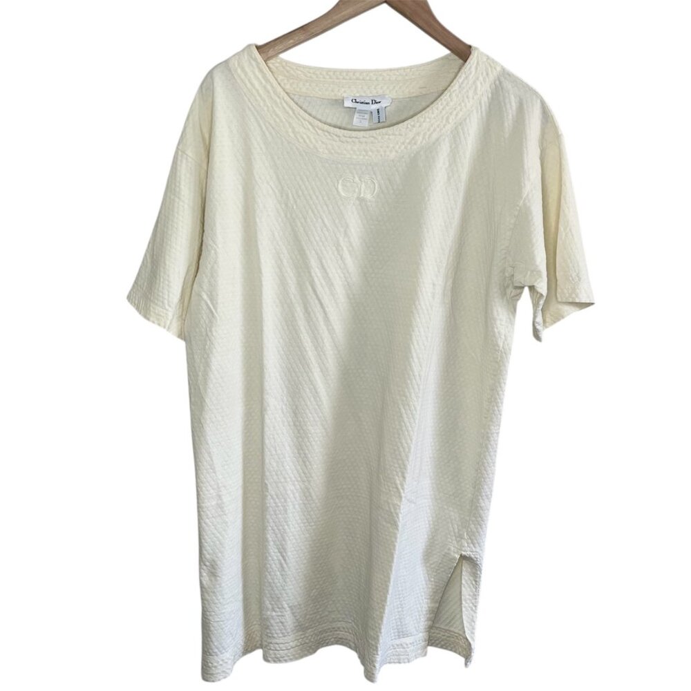 Vintage Christian Dior Womens Monogram Ivory White Jacquard Night Shirt  Large